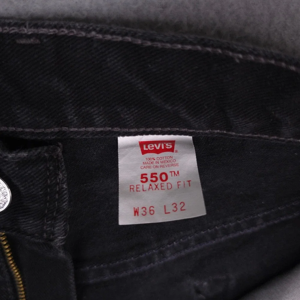 Levis 550 Jeans Relaxed Fit Black 36x32 Cotton Tapered Leg Vintage 90s Style